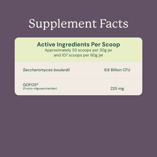 supplement ingredients table including saccharomyces boulardii and GOFOS