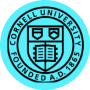Cornell University seal in cyan, reading Founded A.D. 1865 around a central shield.