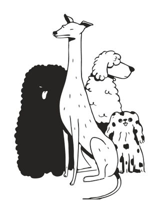 Line drawing of dogs