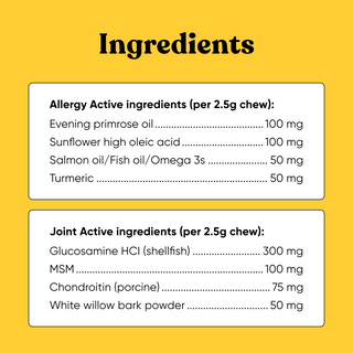 Embark allergy supplement for dogs and joint supplement for dogs ingredients