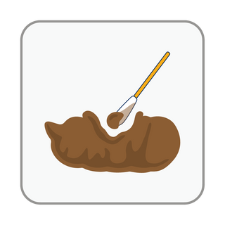 Line-art illustration of a swab collecting a stool sample for a dog gut health test