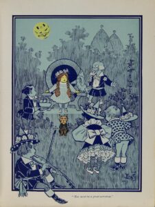 Dorothy and Toto meet the citizens of Oz.